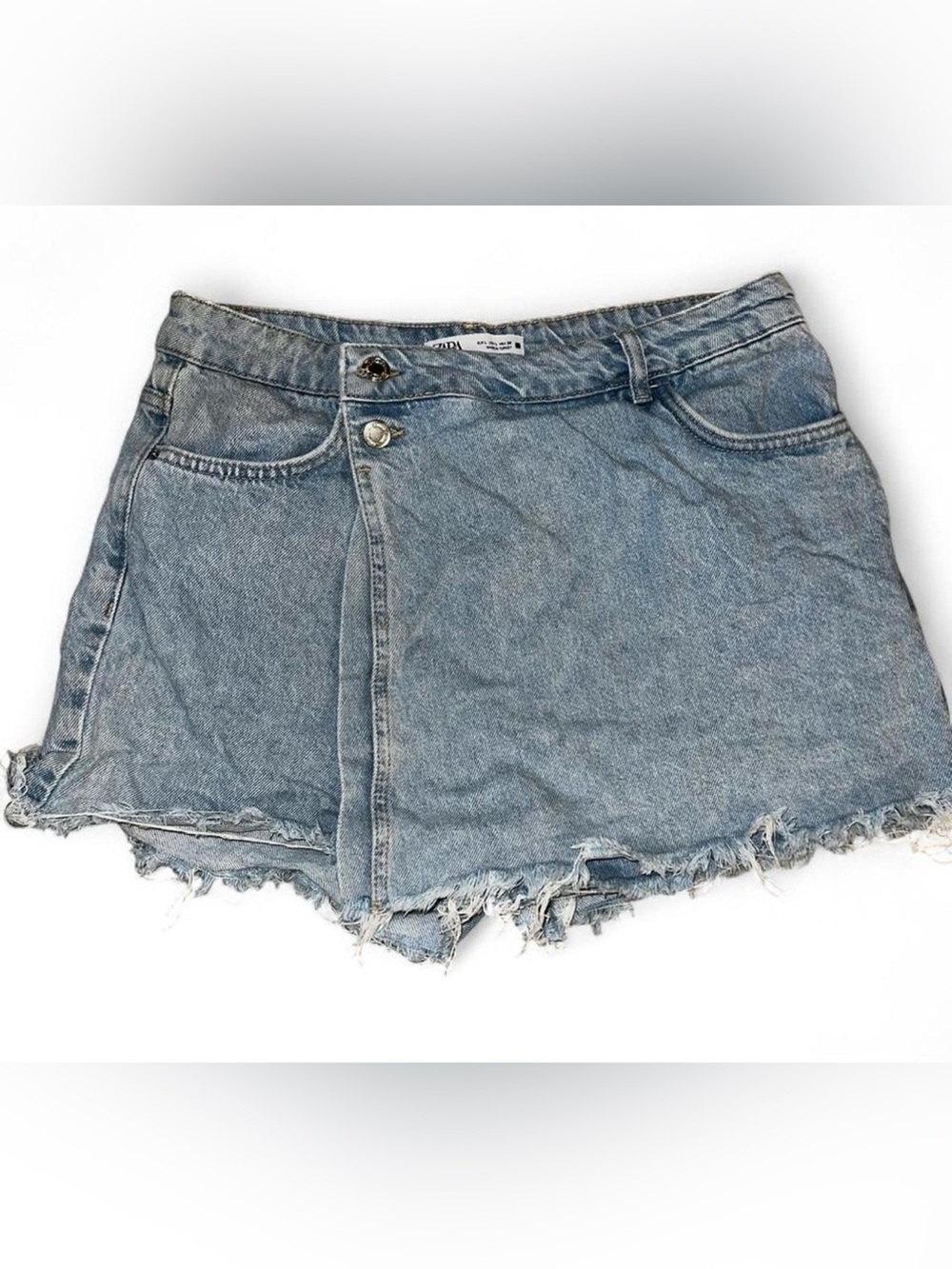 Zara Washed Light Blue Denim Skort Shorts